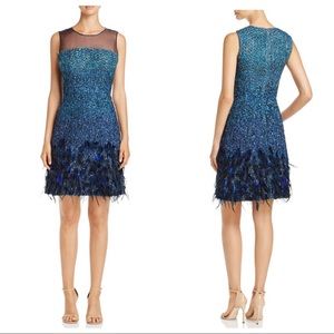ELIE TAHARI ANABELLE EMBELLISHED FEATHER DRESS